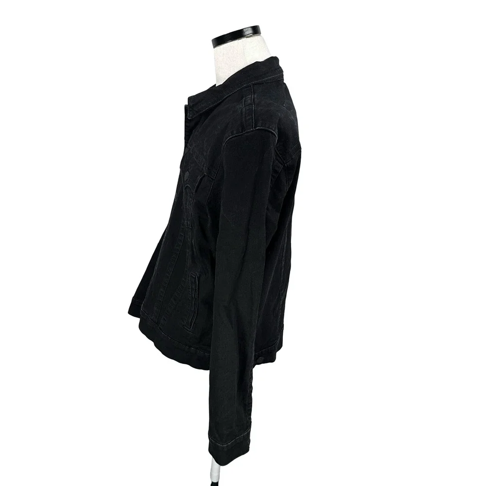 True Religion Mens‎ Black Denim Trucker Jacket Western Button Faded Black L